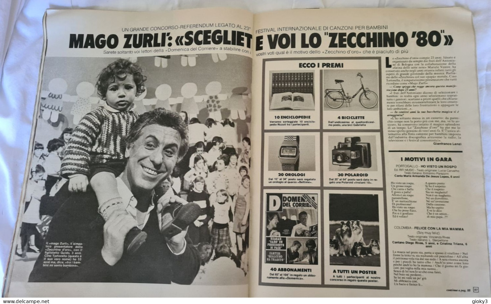 ARTICOLO DI GIORNALE SU MAGO ZURLI' ZECCHINO D'ORO 1980 - Altri