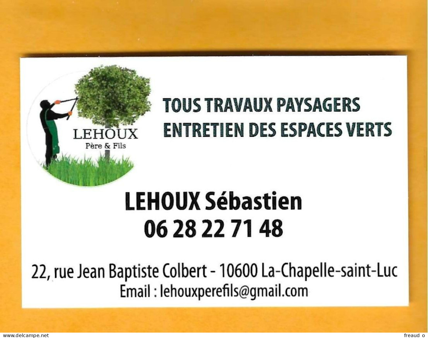 Carte De Visite LEHOUX Sébastien - 10600 La Chapelle Saint Luc - Carte Blanche Au Verso - Autres & Non Classés