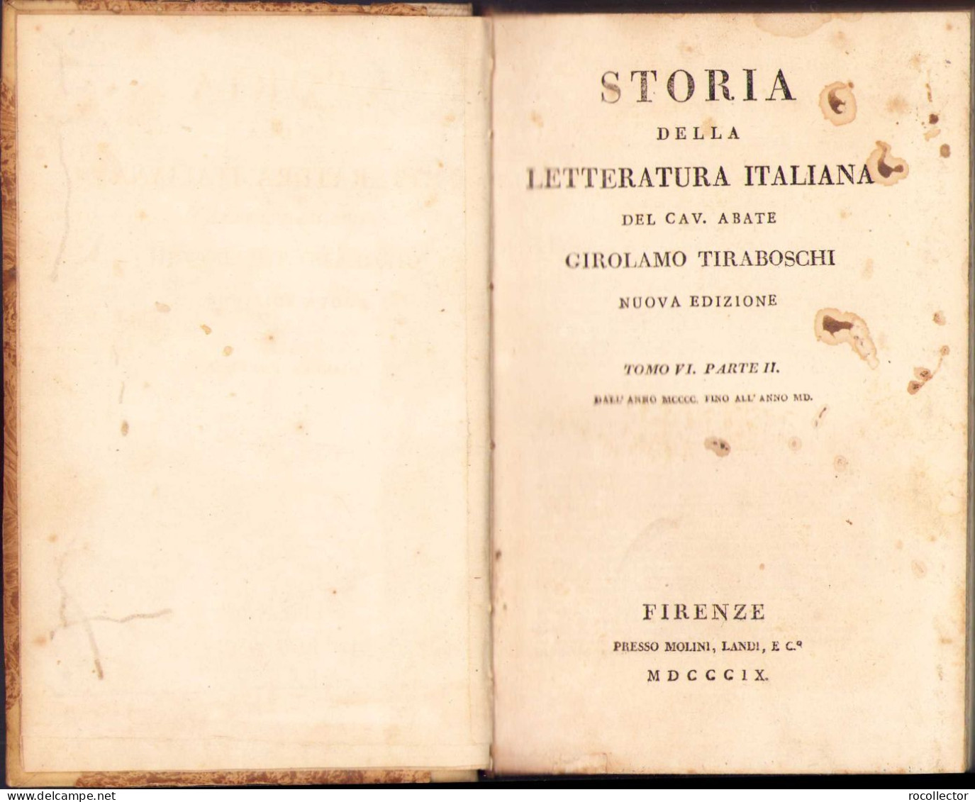 Storia Della Letteratura Italiana De Girolamo Tiraboschi, Tome VI, Part II, 1809, Firenze 171SP - Diccionarios