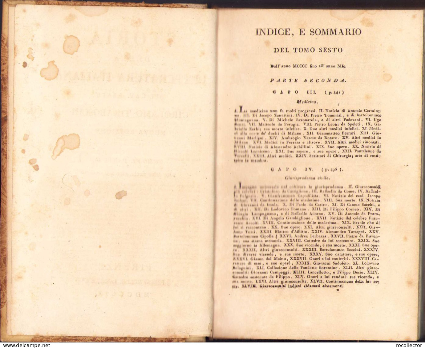 Storia Della Letteratura Italiana De Girolamo Tiraboschi, Tome VI, Part II, 1809, Firenze 171SP - Dictionnaires