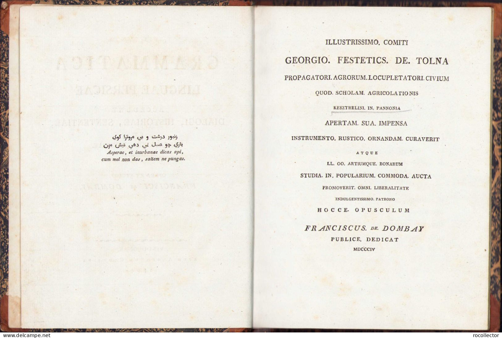 Grammatica Linguae Persicae Accedunt Dialogi, Historiae, Sententiae Et Narrationes Persicae De Franz Von Dombay 1804 - Diccionarios