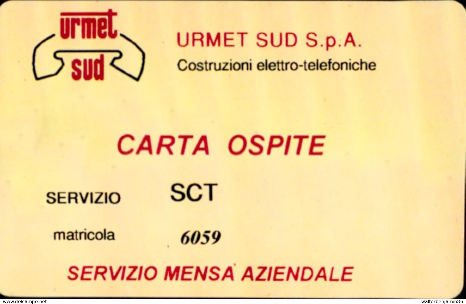 SCHEDA BANDA MAGNETICA SERVIZIO MENSA CARTA OSPITE URMET SUD - Other & Unclassified