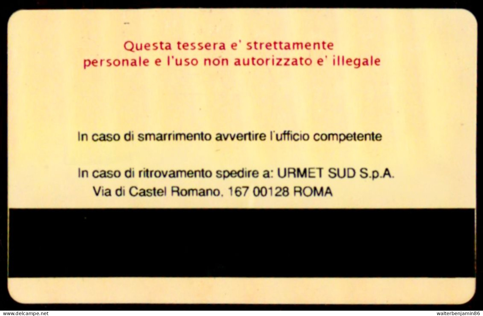 SCHEDA BANDA MAGNETICA SERVIZIO MENSA CARTA OSPITE URMET SUD - Sonstige & Ohne Zuordnung