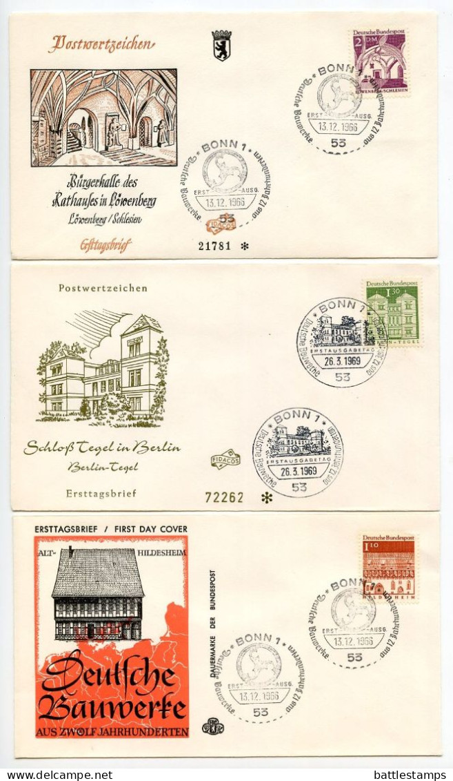 Germany, West 1966-69 28 FDCs Scott 936-951 German Architecture from Mix of Towns