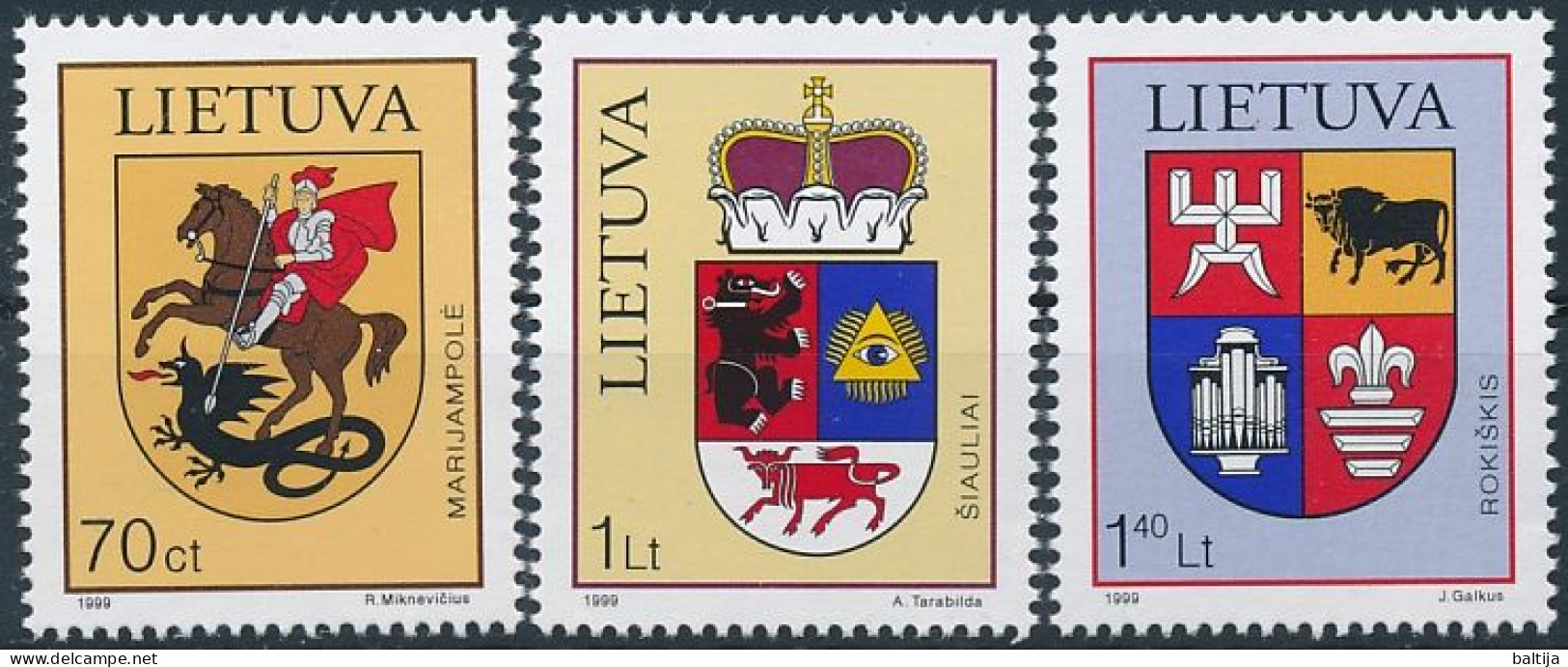 Mi 709-711 ** MNH / Heraldry, Town Coat Of Arms, Marijampolė, Šiauliai, Rokiškis - Lituania