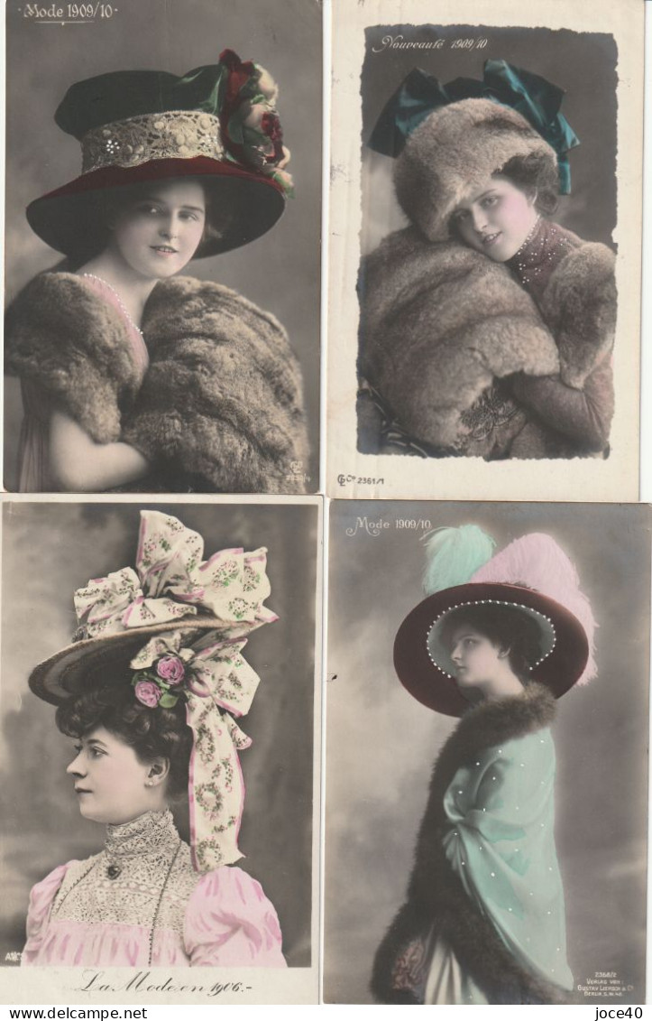 Lot Exceptionnel De 7 Cartes Anciennes (6 CPA Sur La Mode Des Chapeaux 1909-1910, 1 Sur Celle De 1906) - Moda