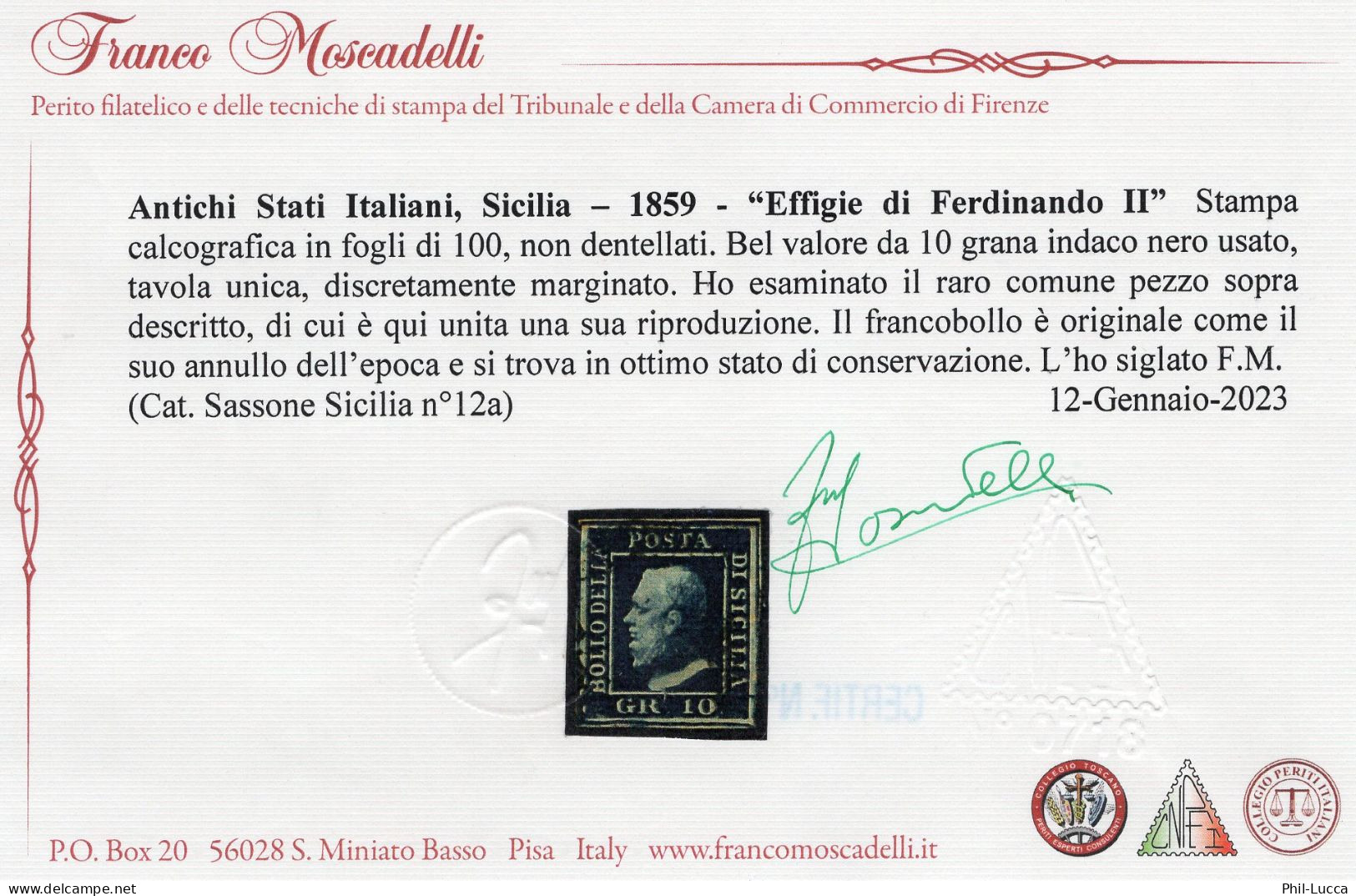 Sicilia, 10 Gr. Indaco Nero, Usato. Ampi Margini | Cert. Moscadelli | SPEDIZIONE GRATUITA - Sicily