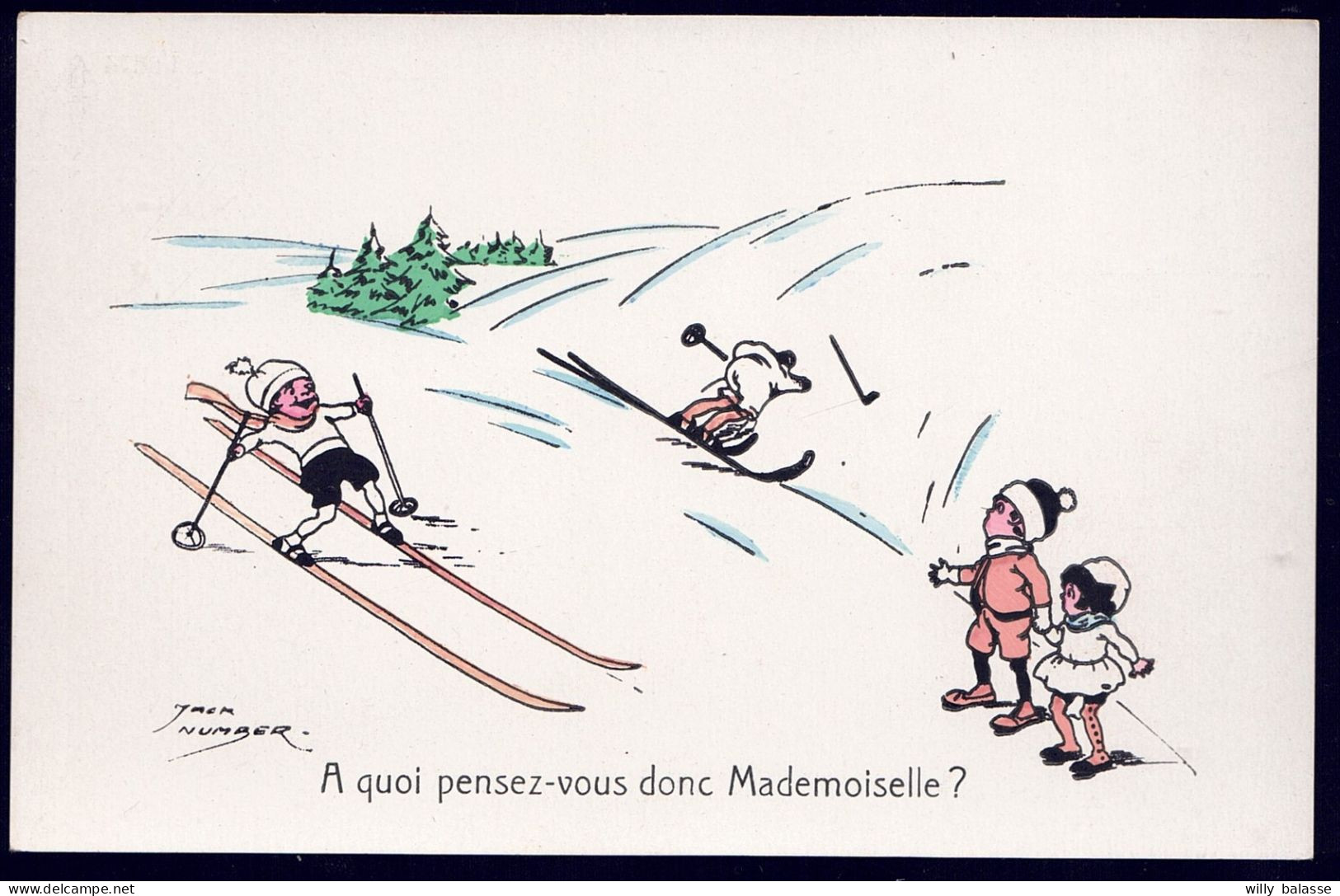 +++ CPA Fantaisie - Illustrateur J. NUMBER - Sport - Ski - Skieurs  // - Number, Jack