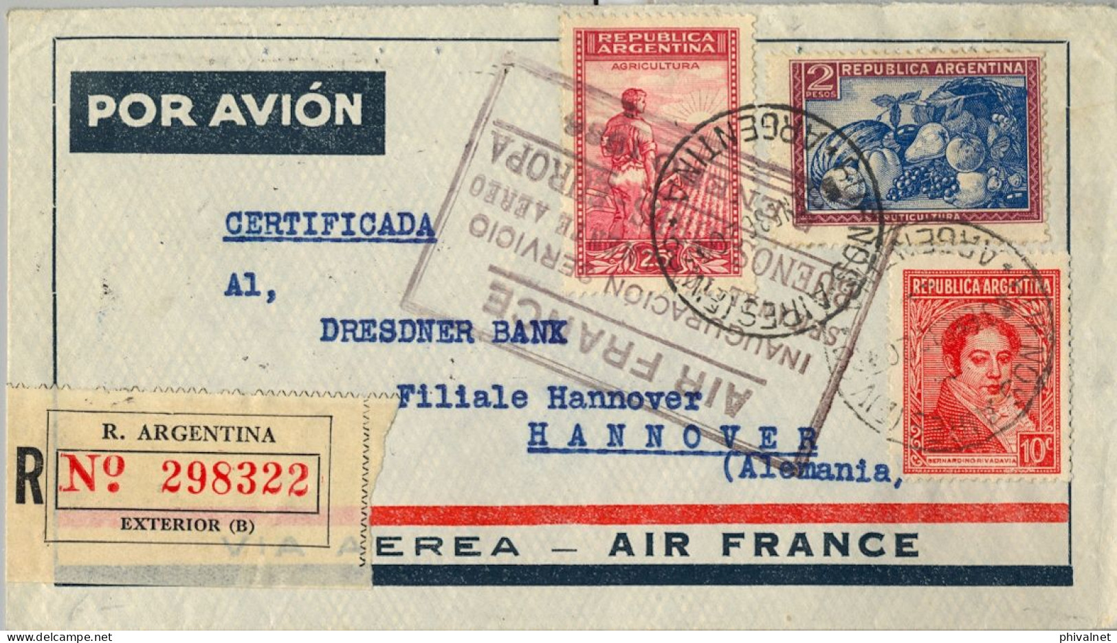 1936 ARGENTINA , BUENOS AIRES - HANNOVER , AIR FRANCE - INAUGURACIÓN SERVICIO SEMANAL TOTÁLMENTE AÉREO A EUROPA - Lettres & Documents