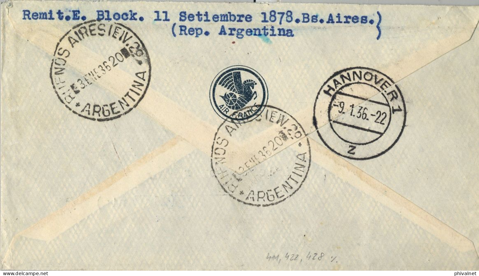 1936 ARGENTINA , BUENOS AIRES - HANNOVER , AIR FRANCE - INAUGURACIÓN SERVICIO SEMANAL TOTÁLMENTE AÉREO A EUROPA - Briefe U. Dokumente