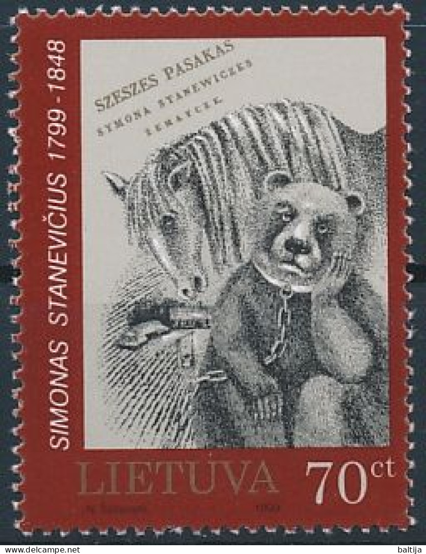 Mi 714 ** MNH / Writer Simonas Stanevičius 200th Birthday, Fable The Horse And The Bear - Lithuania