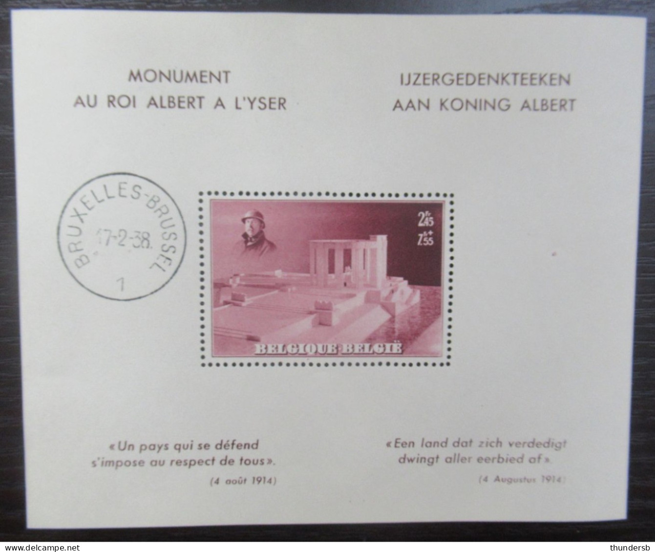 BL8 'Monument Koning Albert I' - Postfris ** - Côte: 62 Euro - 1924-1960