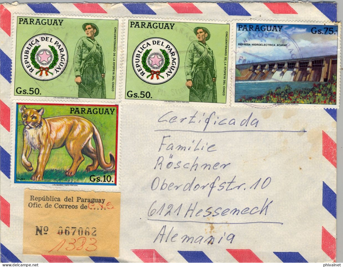 1984 PARAGUAY , ASUNCIÓN , SOBRE CERTIFICADO POR CORREO AÉREO A HESSENECK - Paraguay