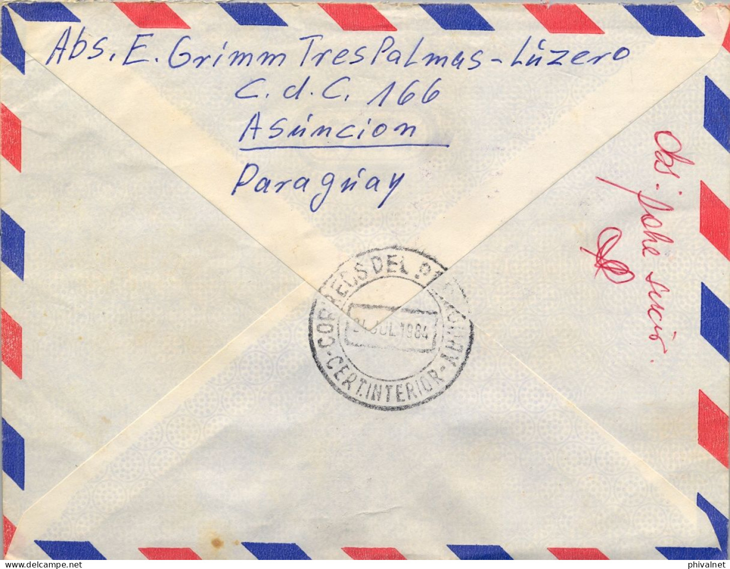 1984 PARAGUAY , ASUNCIÓN , SOBRE CERTIFICADO POR CORREO AÉREO A HESSENECK - Paraguay