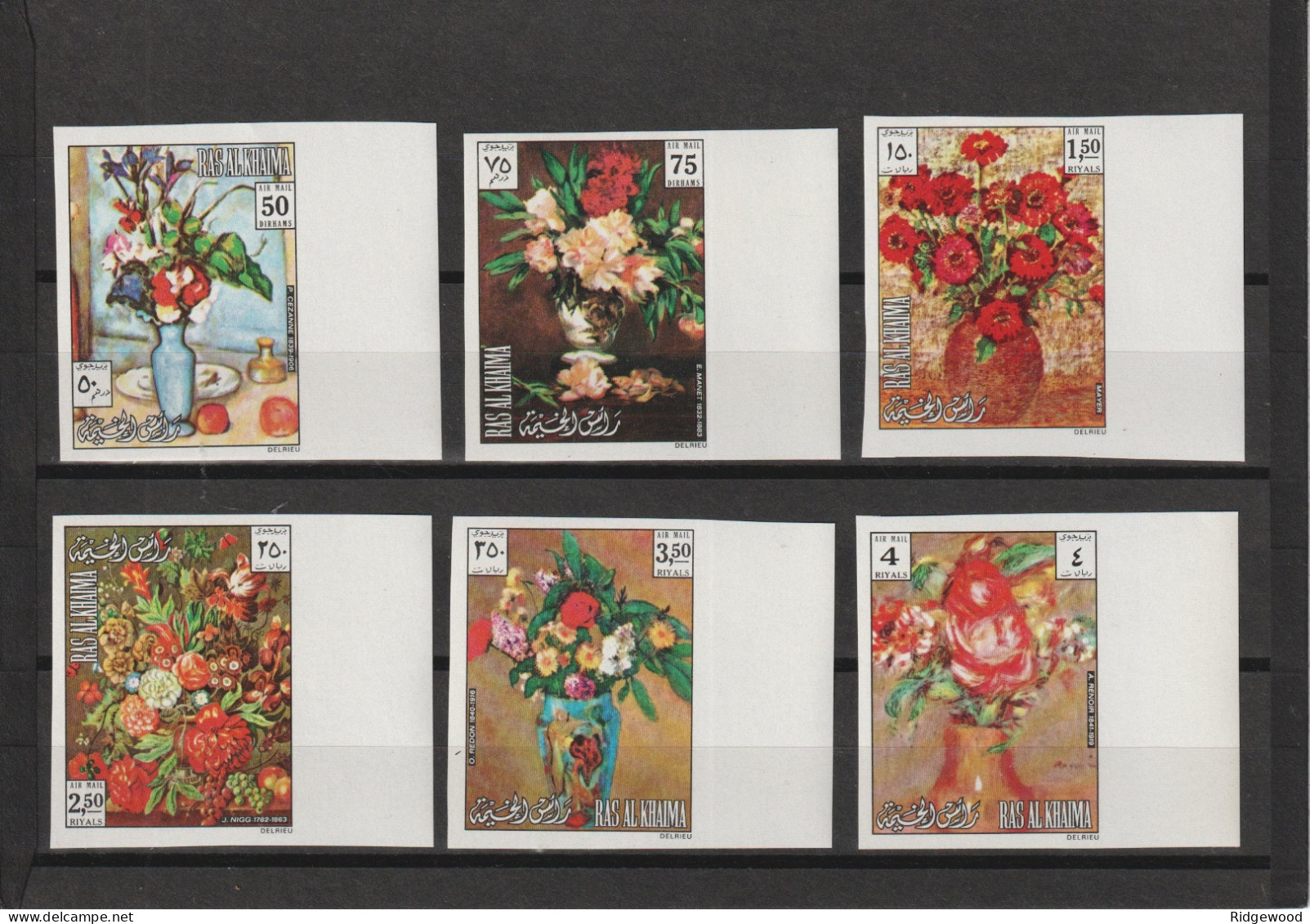 1972  Ras Al Khaima - Flower Paintings -  Mi 865-870 Marginal Imperf. Complete Set - MNH/UMM - Ras Al-Khaima
