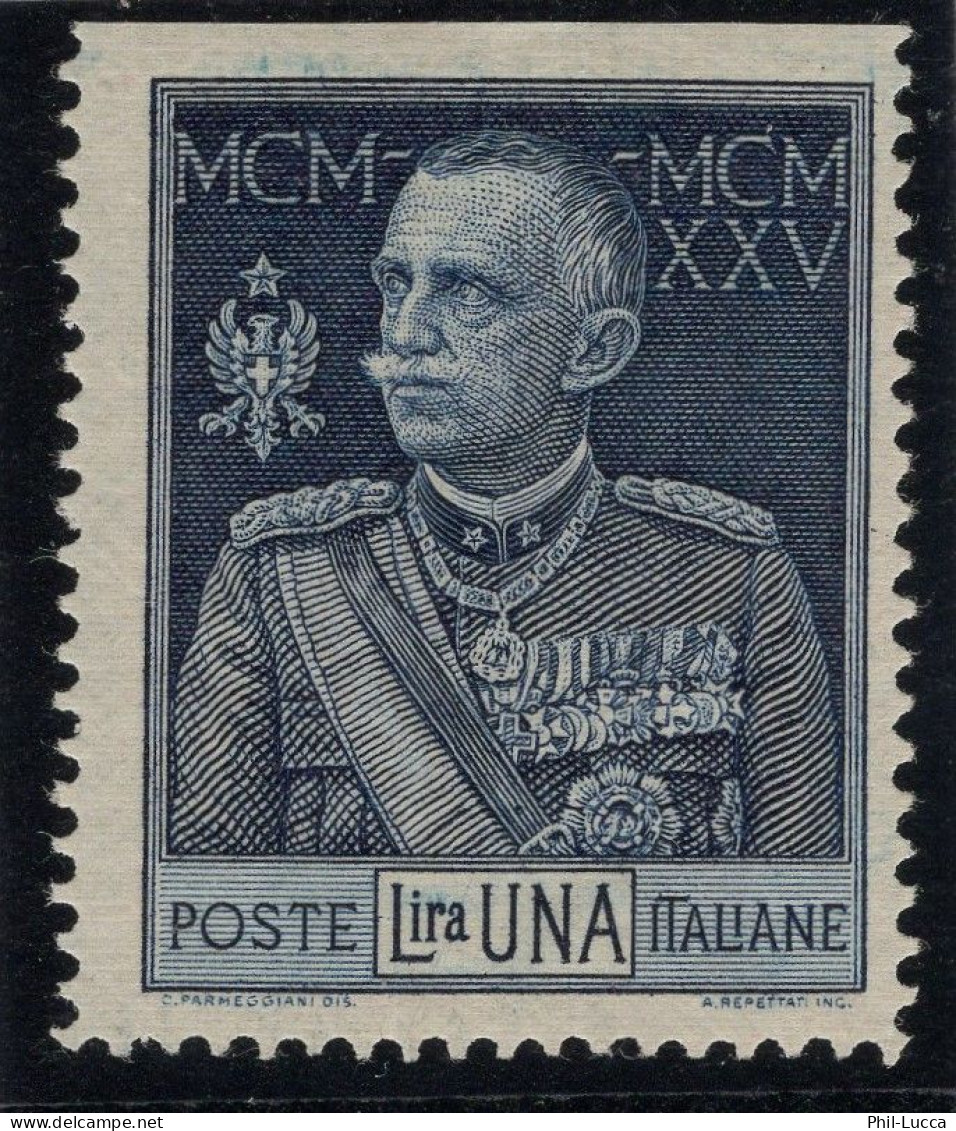 Giubileo Del Re, 1 Lira Nuovo Gomma Integra (**/MNH) | Non Dentellato In Alto | Sassone N. 187g - Oblitérés