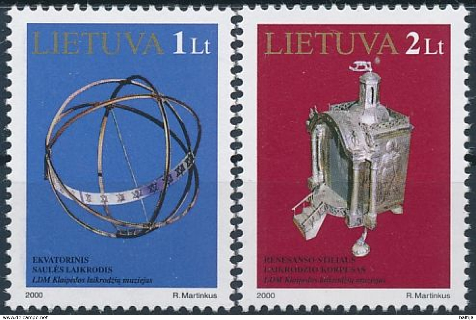 Mi 728-729 ** MNH / Technical Monuments: Watches, Clocks, Sundial By Romualdas Martinkus, Renaissance Clock - Lituania