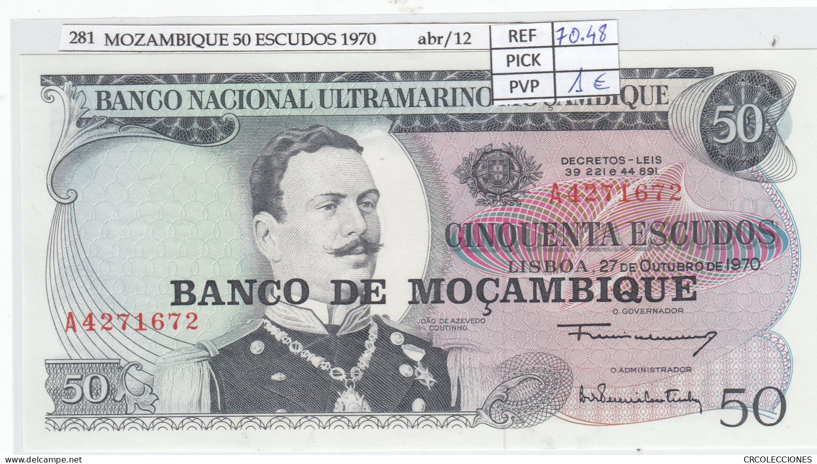 BILLETE MOZAMBIQUE 50 ESCUDOS 1976 (70) P-116 SIN CIRCULAR - Autres - Afrique