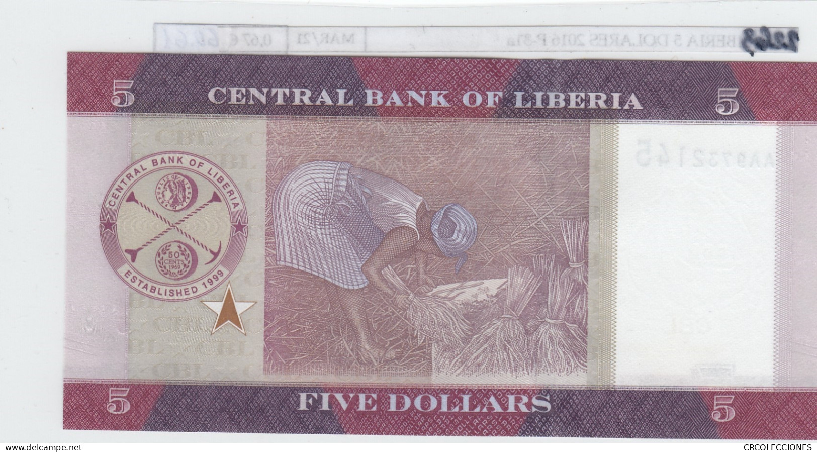 BILLETE LIBERIA 5 DOLARES 2016 P-31a SIN CIRCULAR - Autres - Afrique