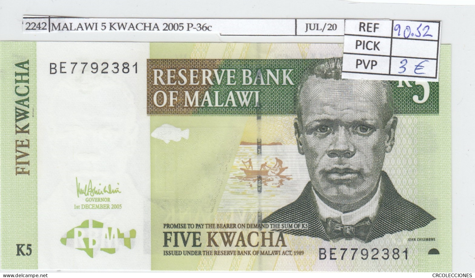 BILLETE MALAWI 5 KWACHA 2005 P-36c SIN CIRCULAR - Other - Africa