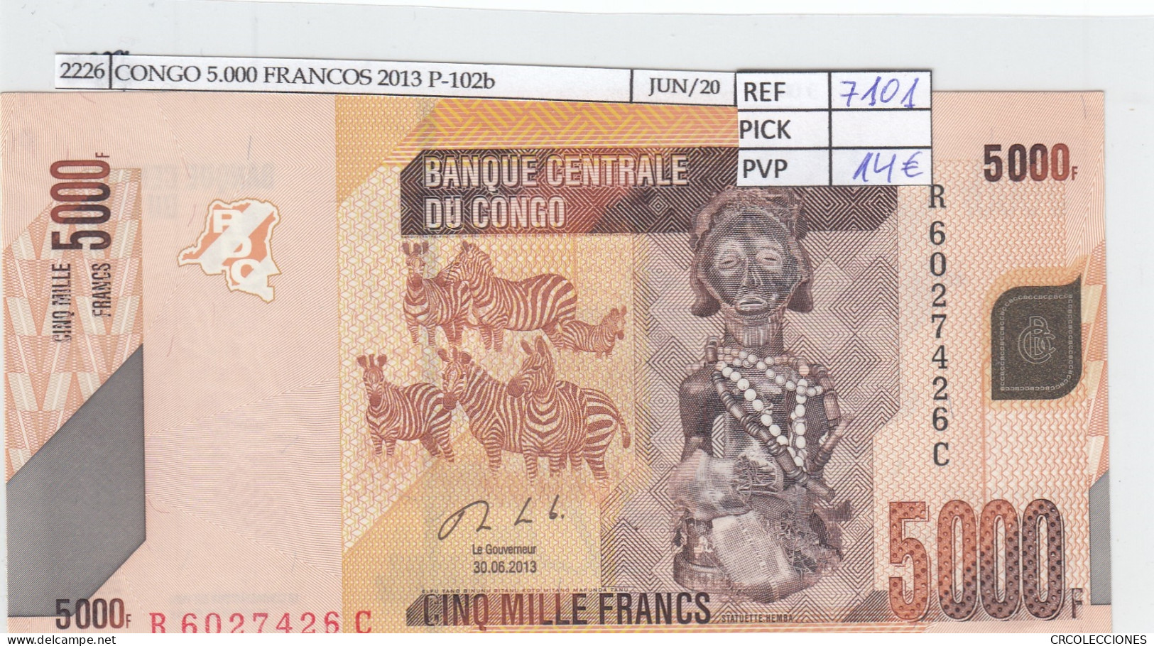BILLETE CONGO 5.000 FRANCOS 2013 P-102b SIN CIRCULAR - Autres - Afrique