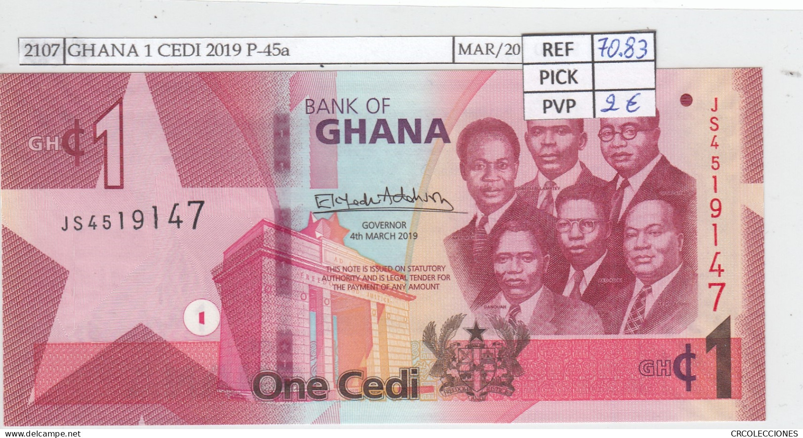 BILLETE GHANA 1 CEDI 2019 P-45a SIN CIRCULAR - Other - Africa