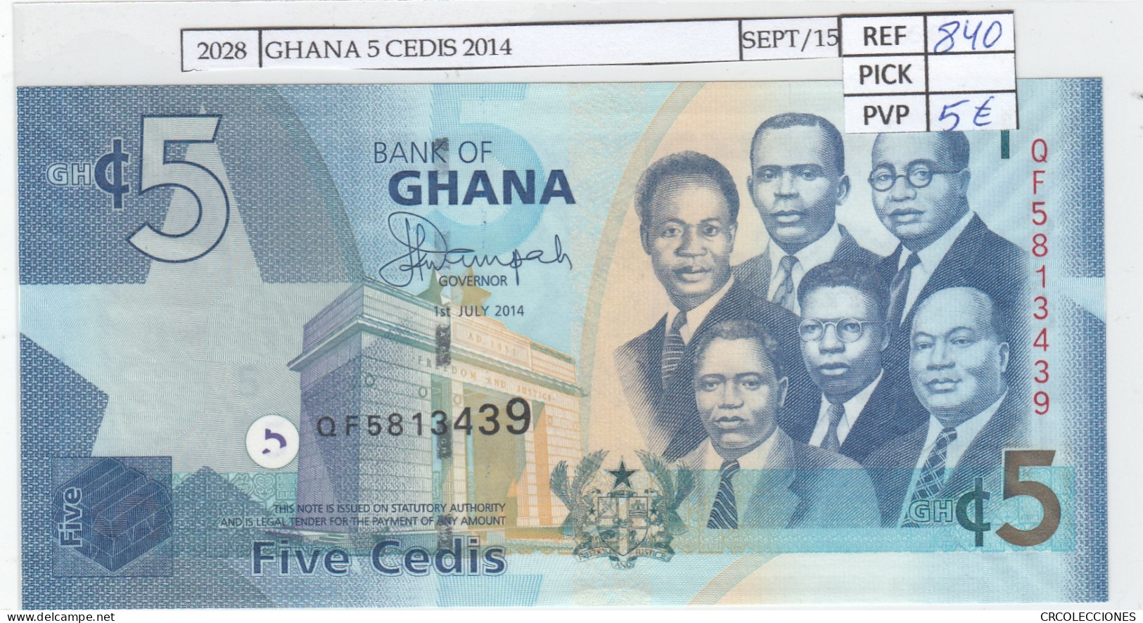 BILLETE GHANA 5 CEDIS 2014 P-38e SIN CIRCULAR - Other - Africa