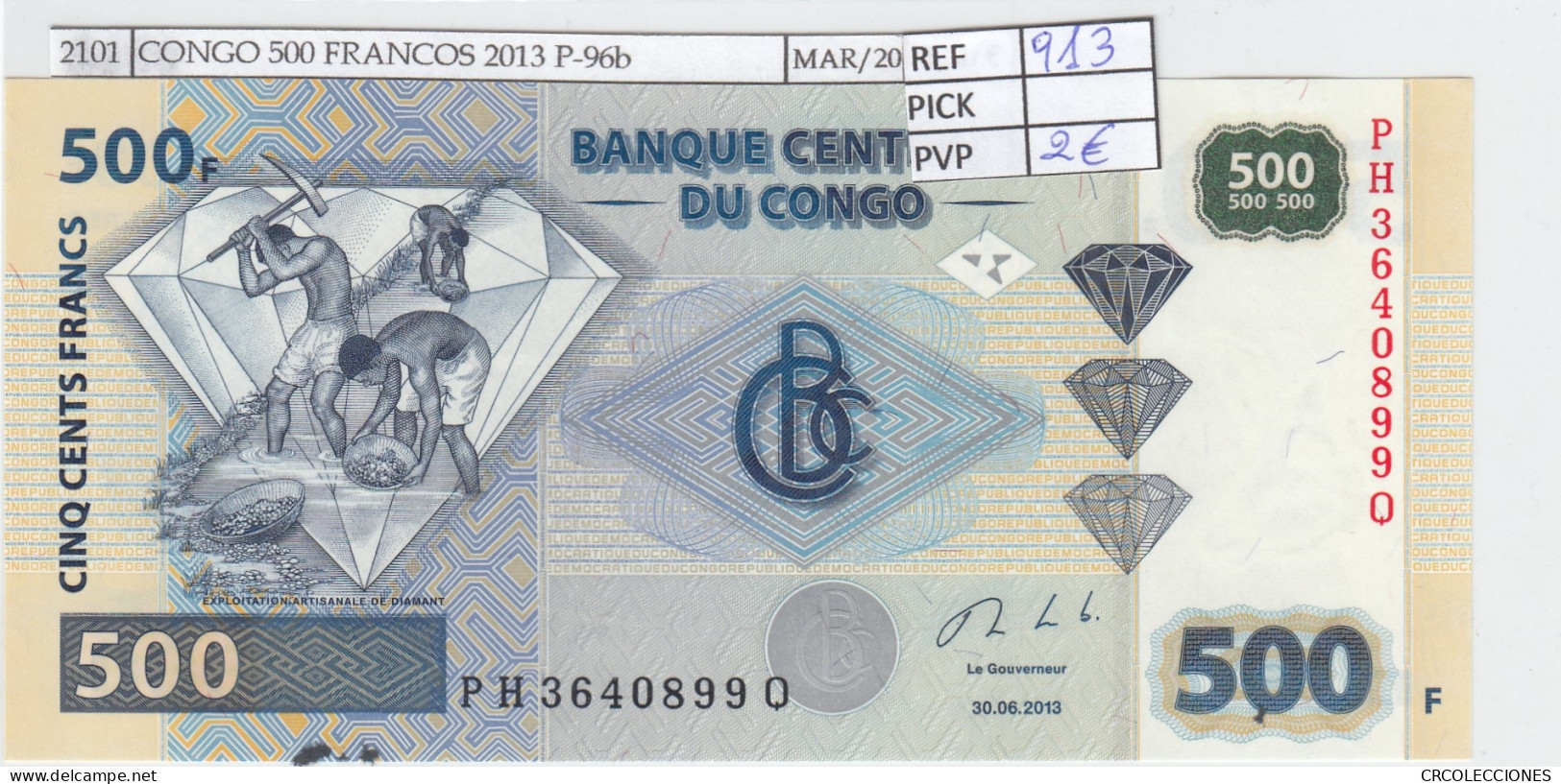 BILLETE CONGO 500 FRANCOS 2013 P-96b SIN CIRCULAR - Other - Africa