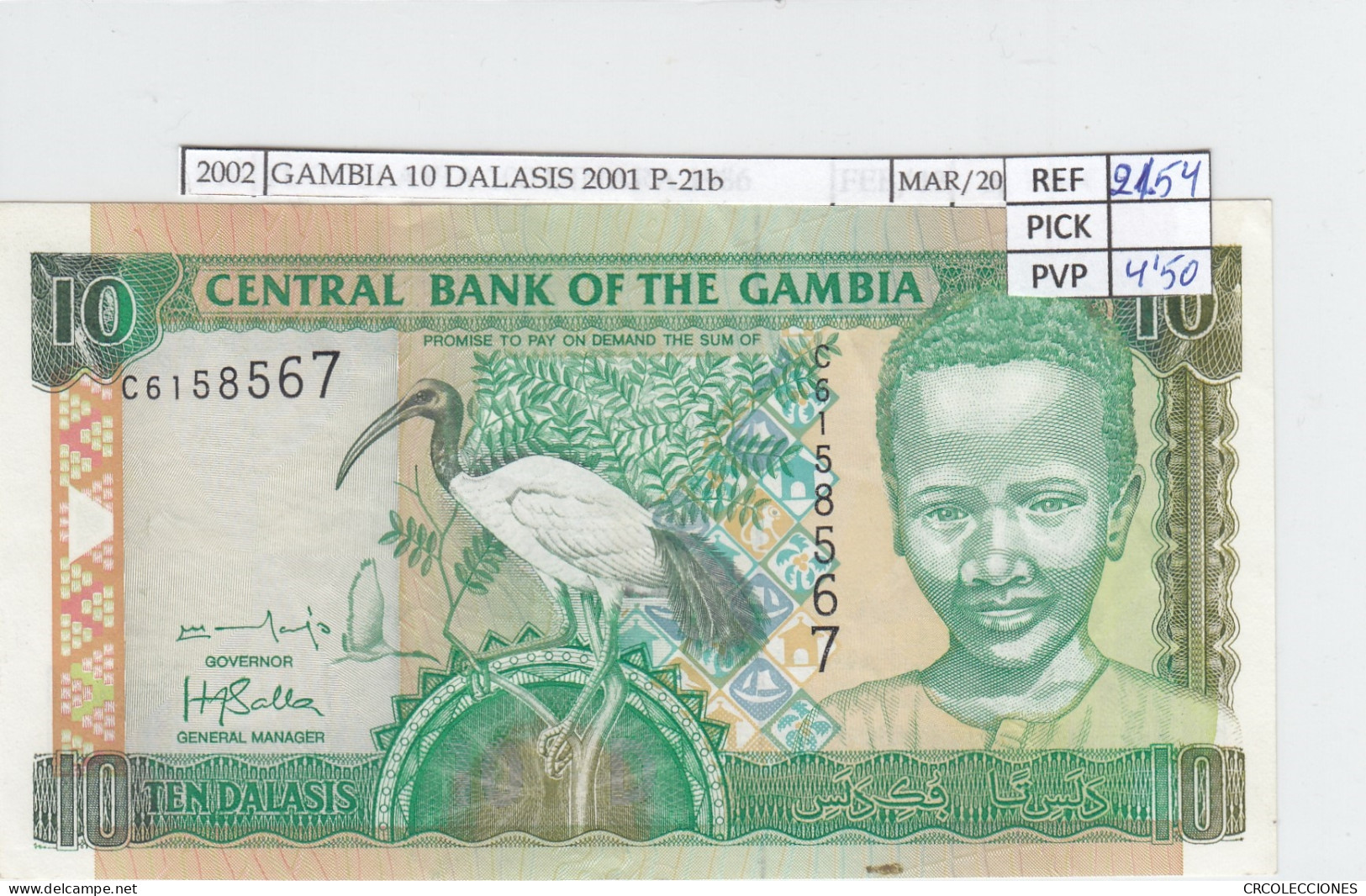 BILLETE GAMBIA 10 DALASIS 2001 P-21b SIN CIRCULAR - Autres - Afrique