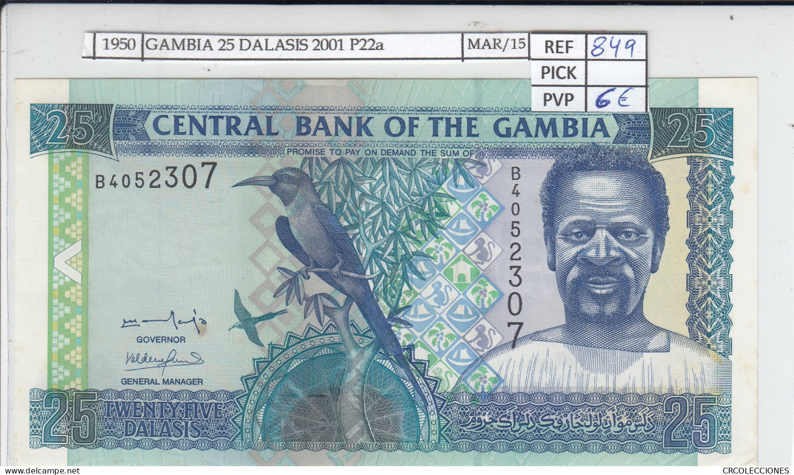 BILLETE GAMBIA 25 DALASIS 2001 P-22a SIN CIRCULAR - Autres - Afrique