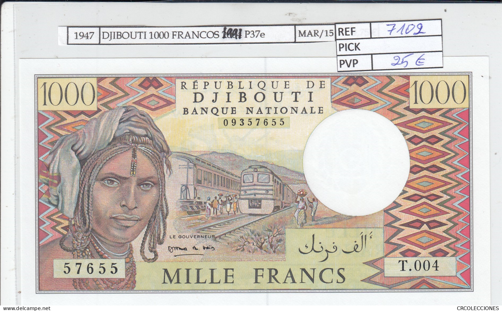 BILLETE DJIBOUTI 1.000 FRANCOS 1991 P-37e SIN CIRCULAR - Autres - Afrique