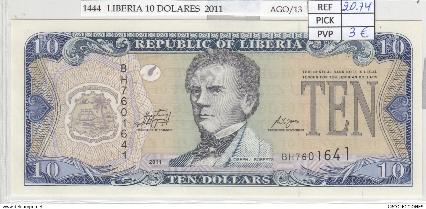 BILLETE LIBERIA 10 DOLARES  2011 P-27g SIN CIRCULAR - Autres - Afrique