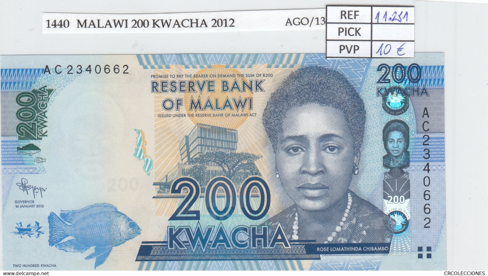 BILLETE MALAWI 200 KWACHA 2012 P-60a SIN CIRCULAR - Sonstige – Afrika