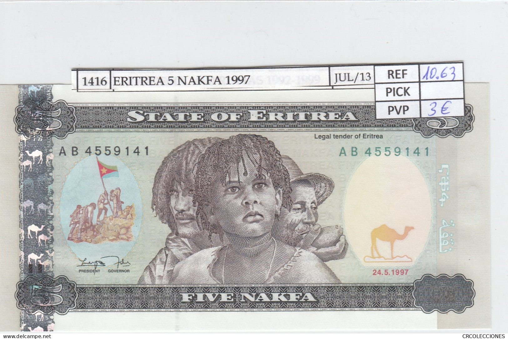 BILLETE ERITREA 5 NAKFA 1997 P-2 SIN CIRCULAR - Other - Africa