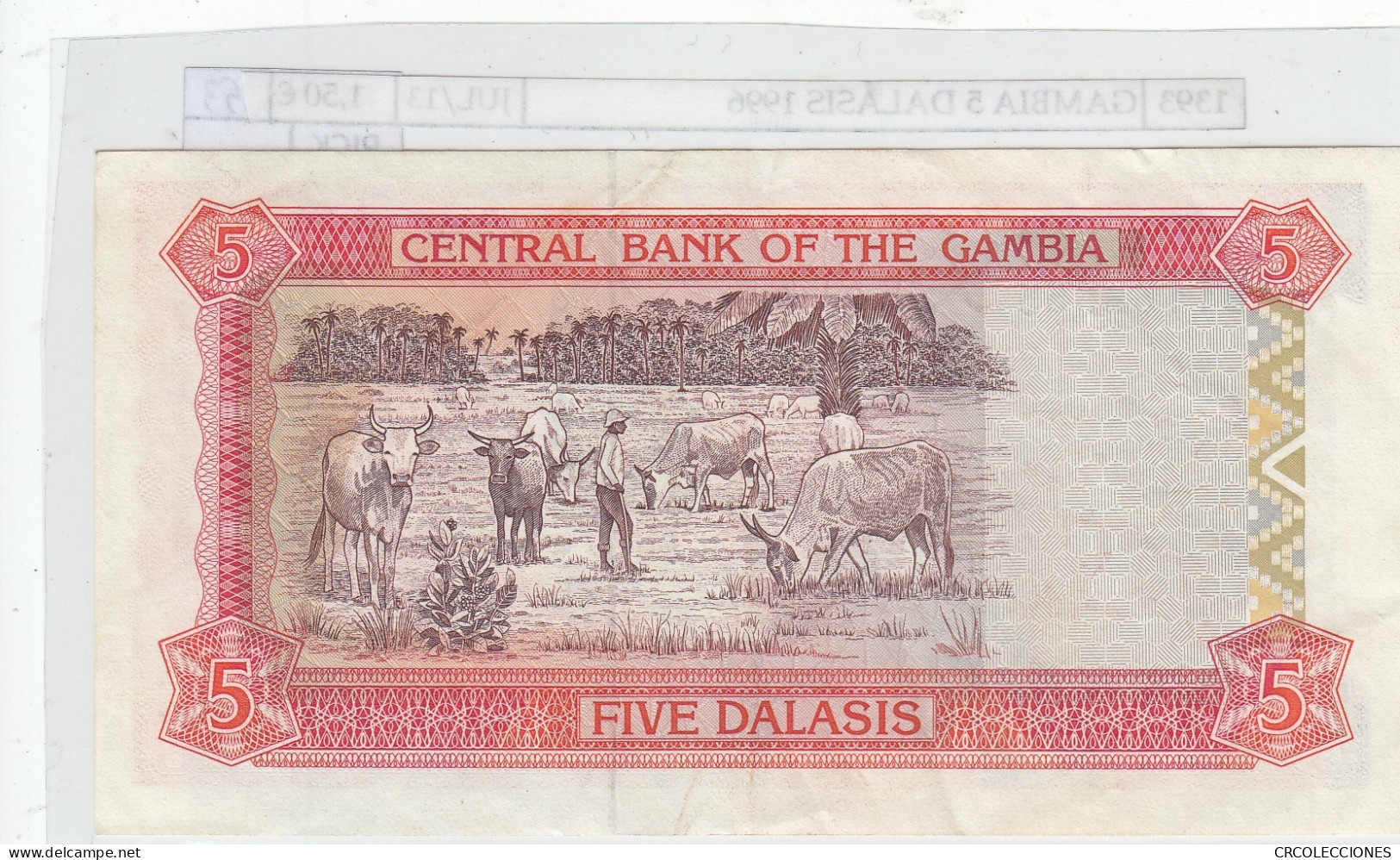 BILLETE GAMBIA 5 DALASIS 1996 P-16a SIN CIRCULAR - Sonstige – Afrika