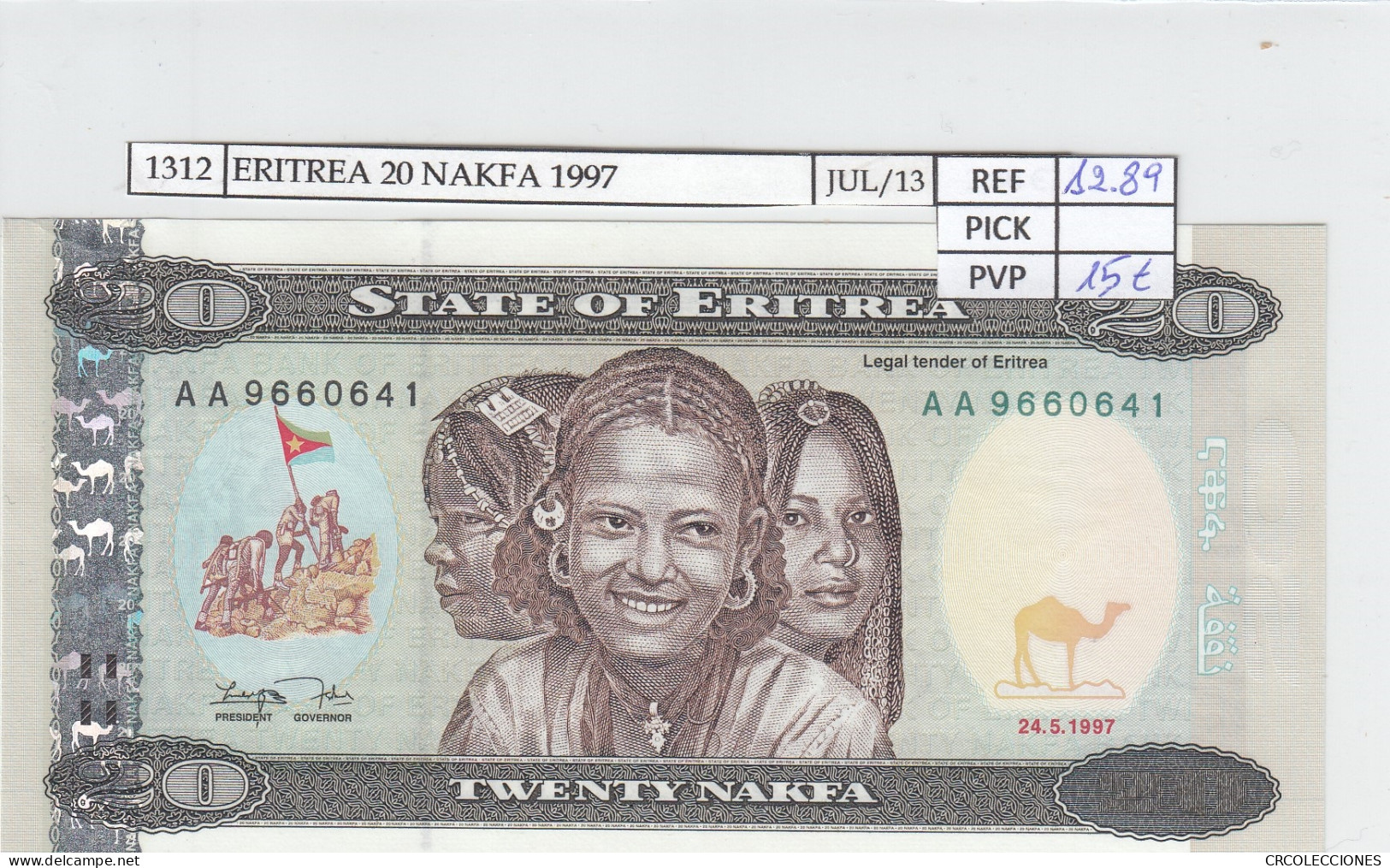 BILLETE ERITREA 20 NAKFA 1997 P-4 SIN CIRCULAR - Autres - Afrique