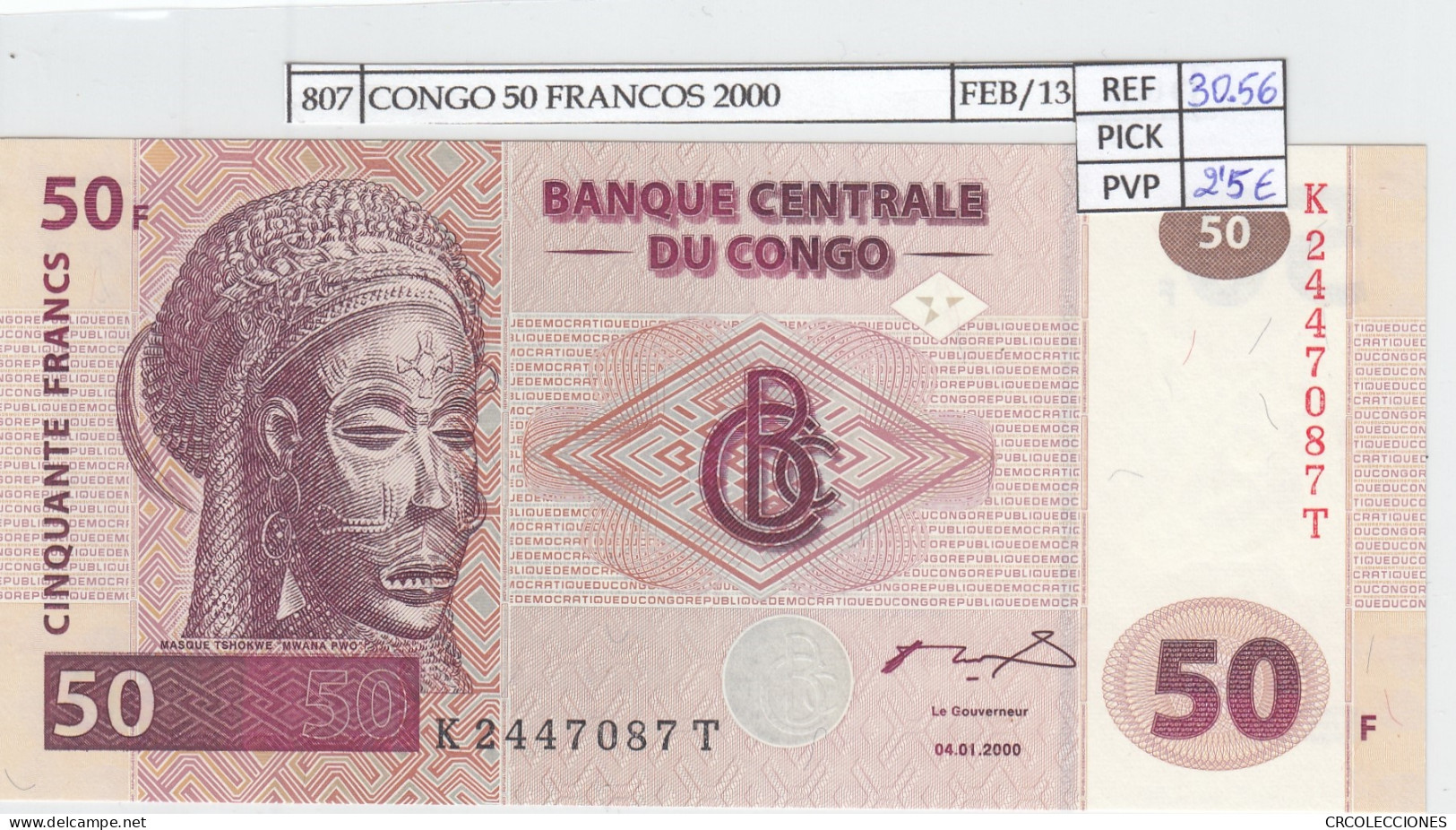 BILLETE CONGO 50 FRANCOS 2000 P-91Аa.1 SIN CIRCULAR - Autres - Afrique