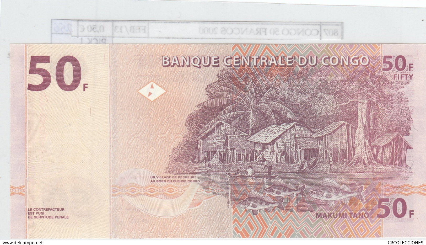 BILLETE CONGO 50 FRANCOS 2000 P-91Аa.1 SIN CIRCULAR - Autres - Afrique