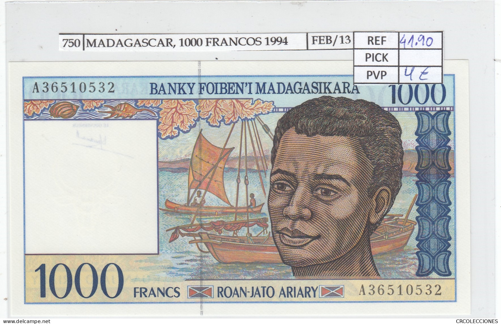 BILLETE MADAGASCAR 1.000 FRANCOS 1994 P-76a SIN CIRCULAR - Autres - Afrique