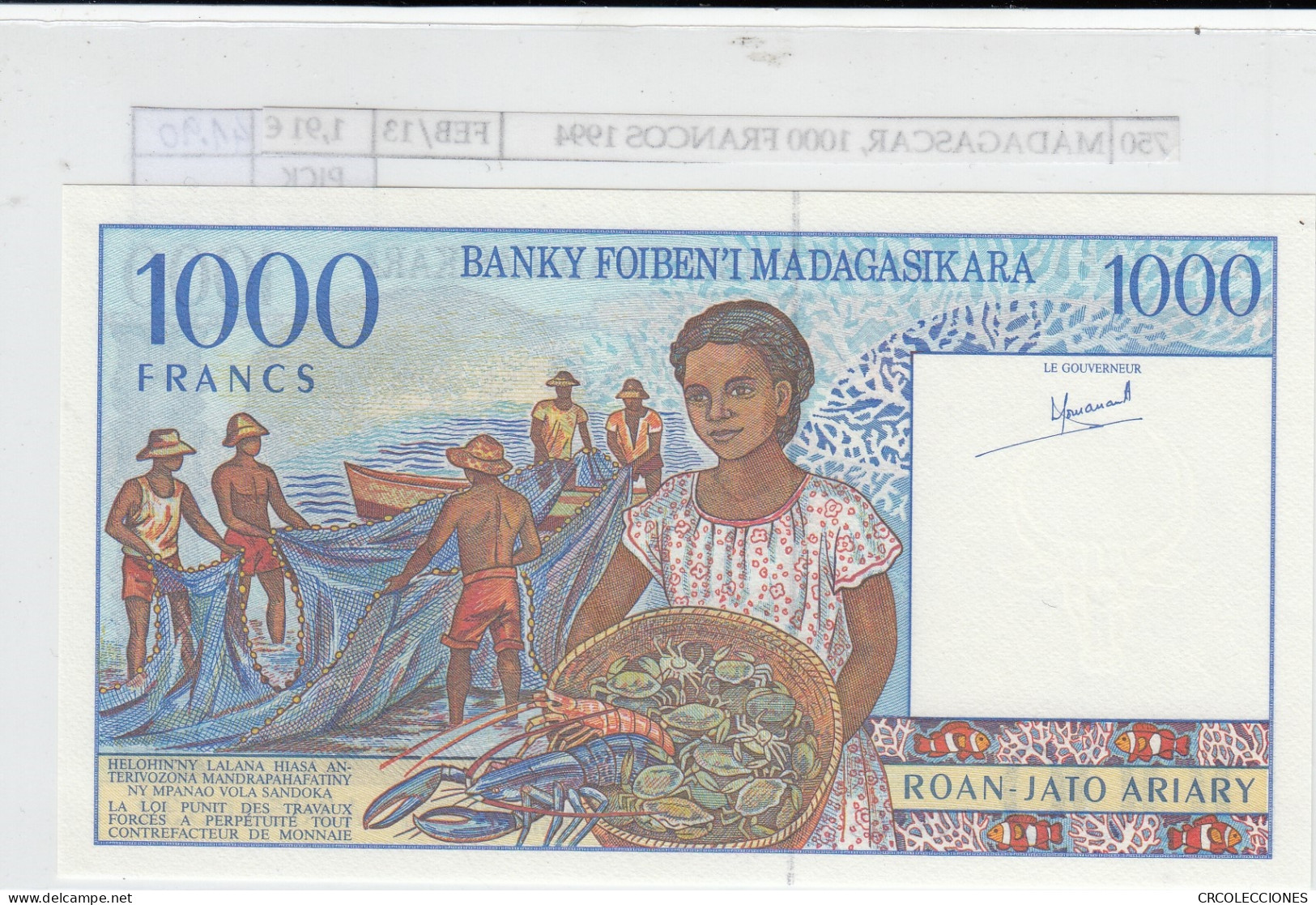 BILLETE MADAGASCAR 1.000 FRANCOS 1994 P-76a SIN CIRCULAR - Sonstige – Afrika