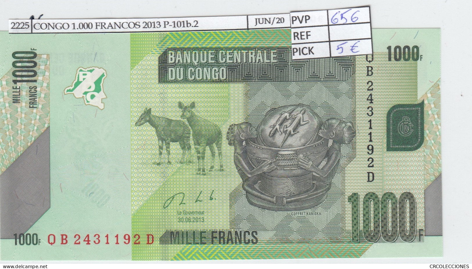 BILLETE CONGO 1.000 FRANCOS 2005 P-101a SIN CIRCULAR - Sonstige – Afrika