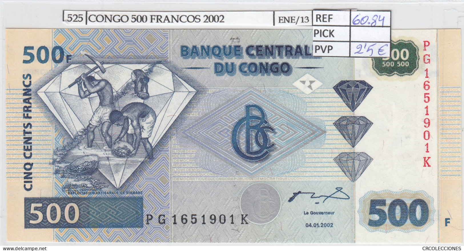 BILLETE CONGO 500 FRANCOS 2002 P-96С SIN CIRCULAR - Other - Africa