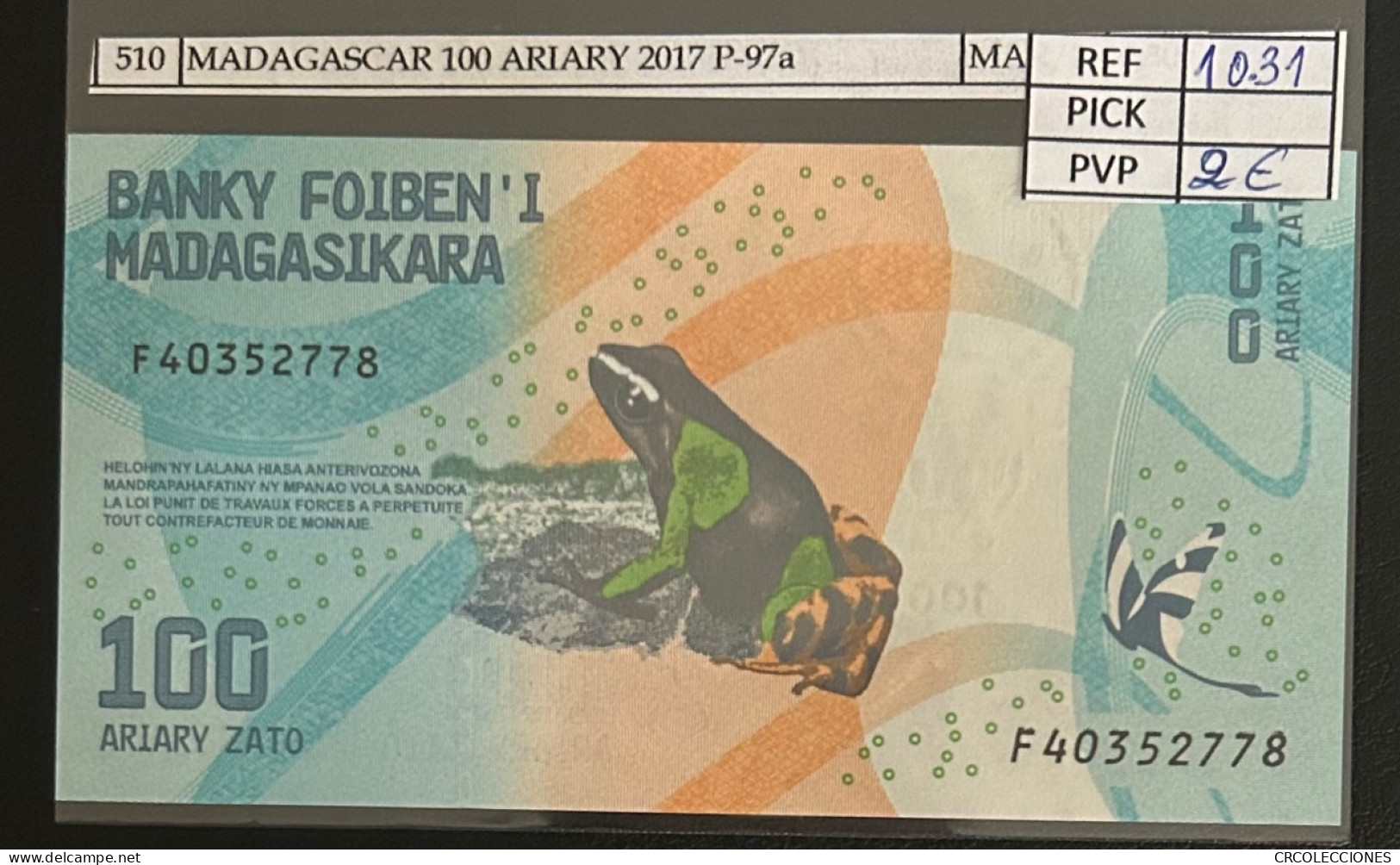 BILLETE MADAGASCAR 100 ARIARY 2017 P-97a SIN CIRCULAR - Sonstige – Afrika