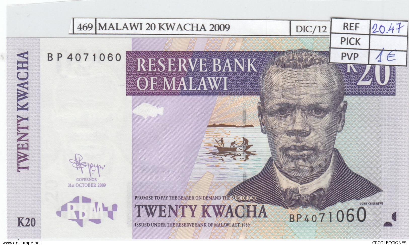 BILLETE MALAWI 20 KWACHA 2009 P-52e SIN CIRCULAR - Sonstige – Afrika