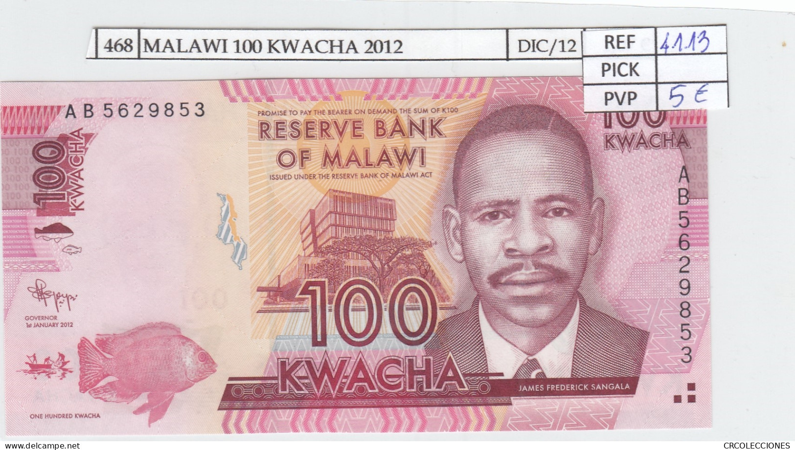 BILLETE MALAWI 100 KWACHA 2012 P-59a SIN CIRCULAR - Autres - Afrique