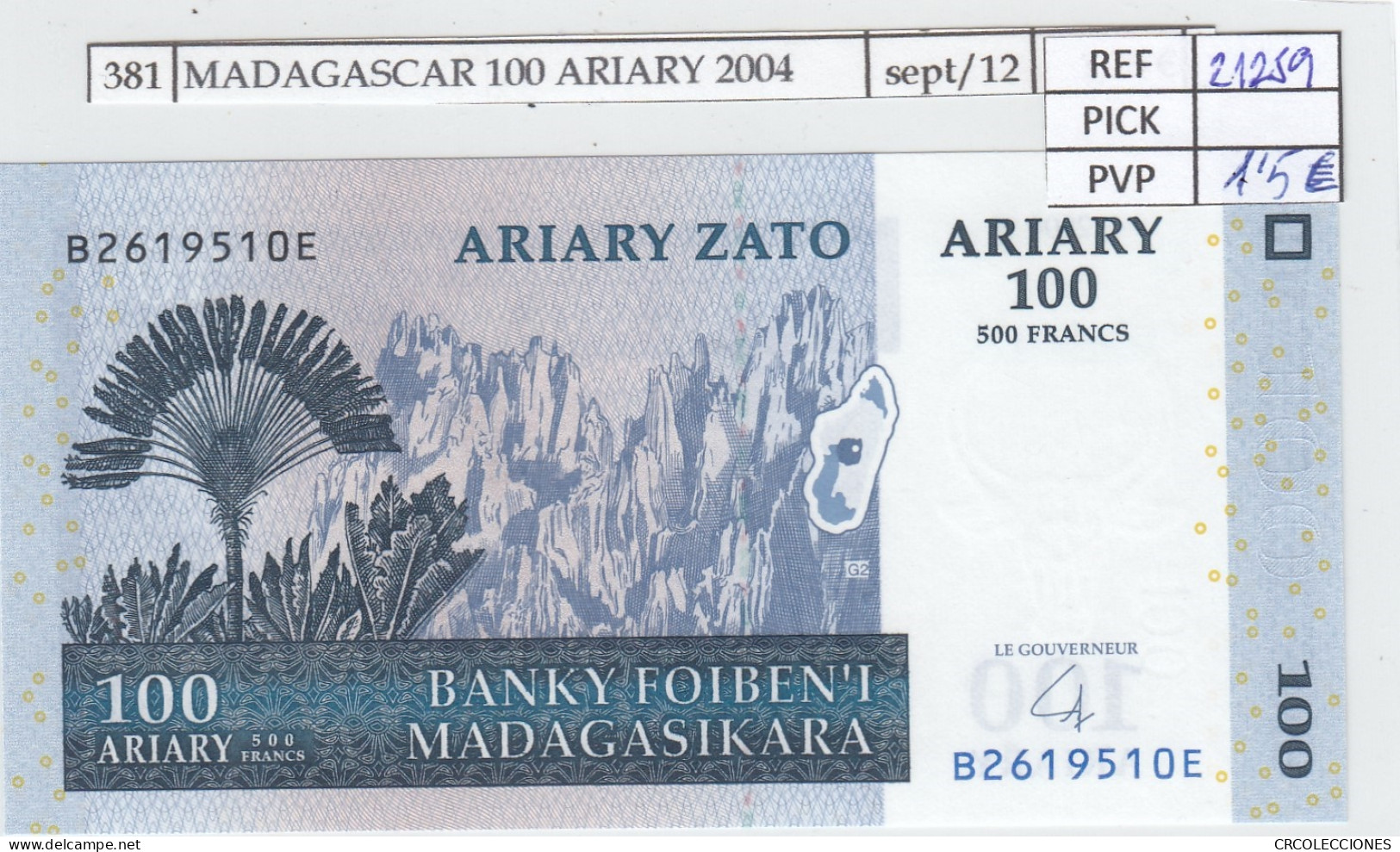 BILLETE MADAGASCAR 100 ARIARY 2004 P-86b SIN CIRCULAR - Autres - Afrique