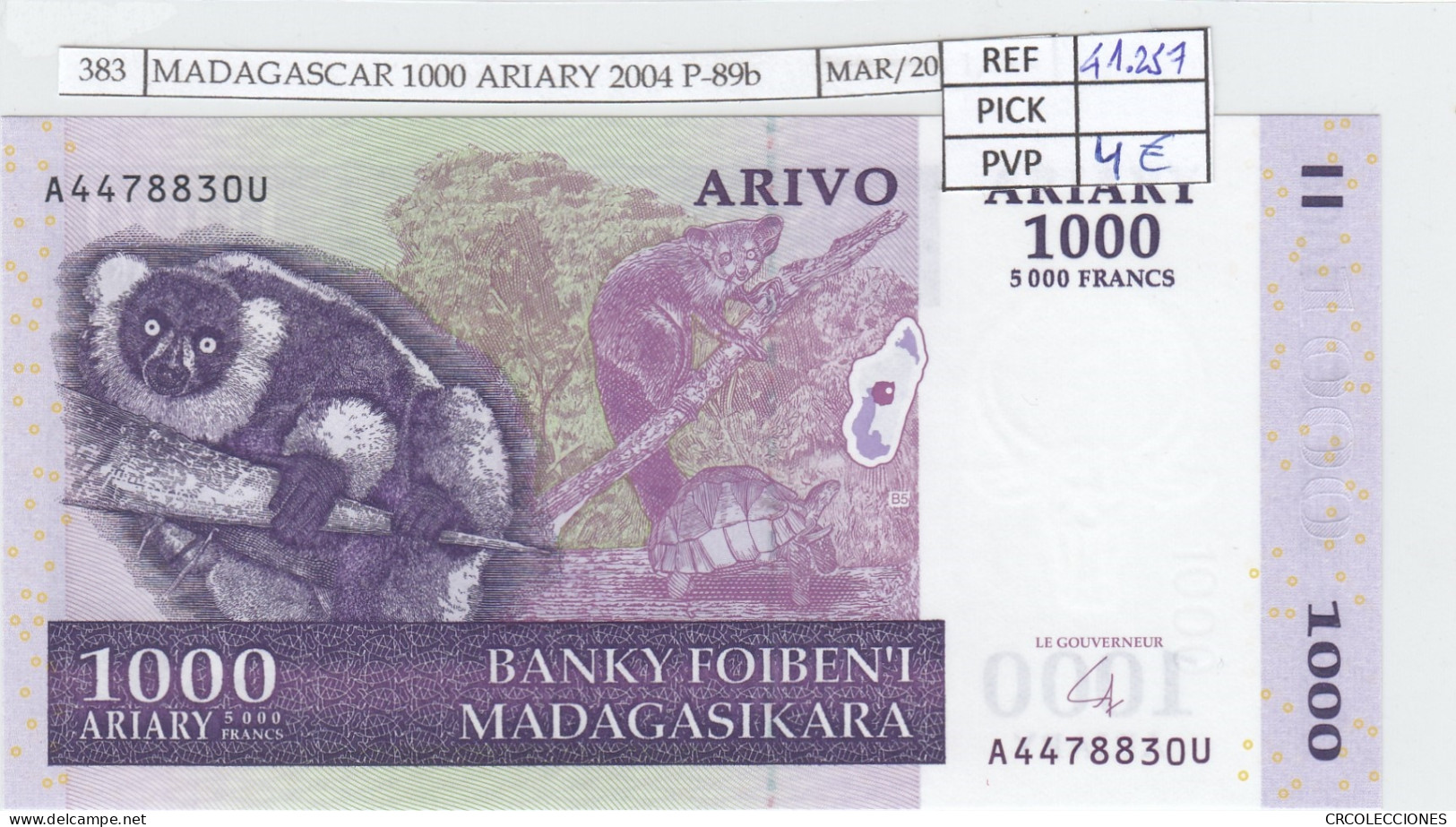 BILLETE MADAGASCAR 1000 ARIARY 2004 P-89bSIN CIRCULAR - Sonstige – Afrika