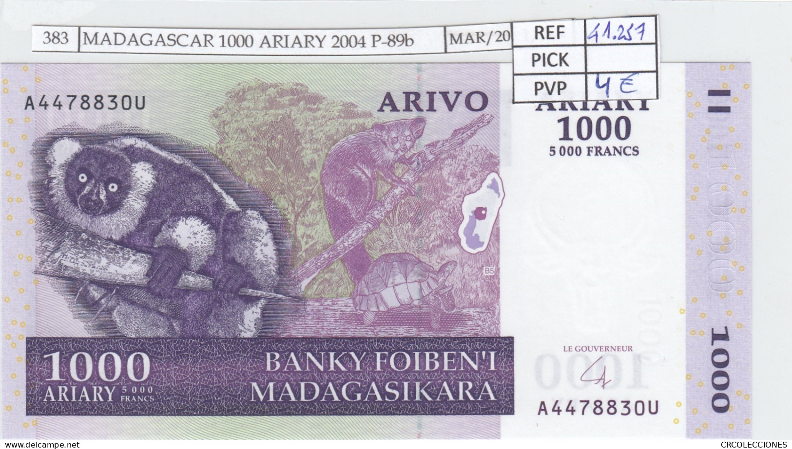 BILLETE MADAGASCAR 1000 ARIARY 2004 P-89bSIN CIRCULAR - Autres - Afrique