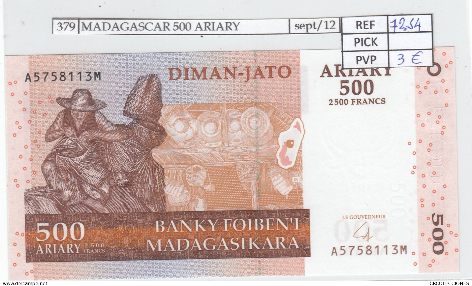 BILLETE MADAGASCAR 500 ARIARY 2004 P-88b SIN CIRCULAR - Autres - Afrique