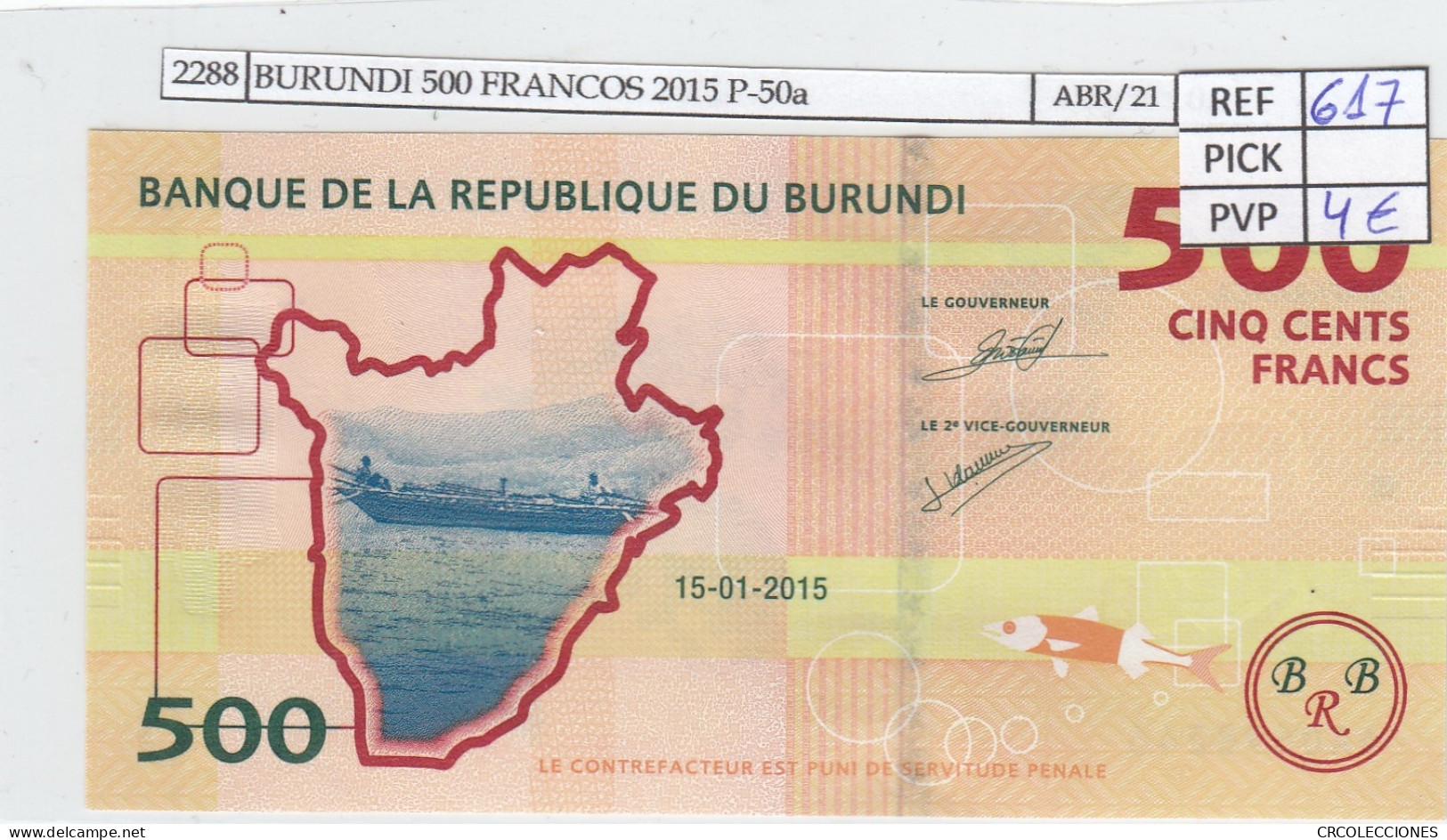 BILLETE BURUNDI 500 FRANCOS 2015 P-50a SIN CIRCULAR - Other - Africa